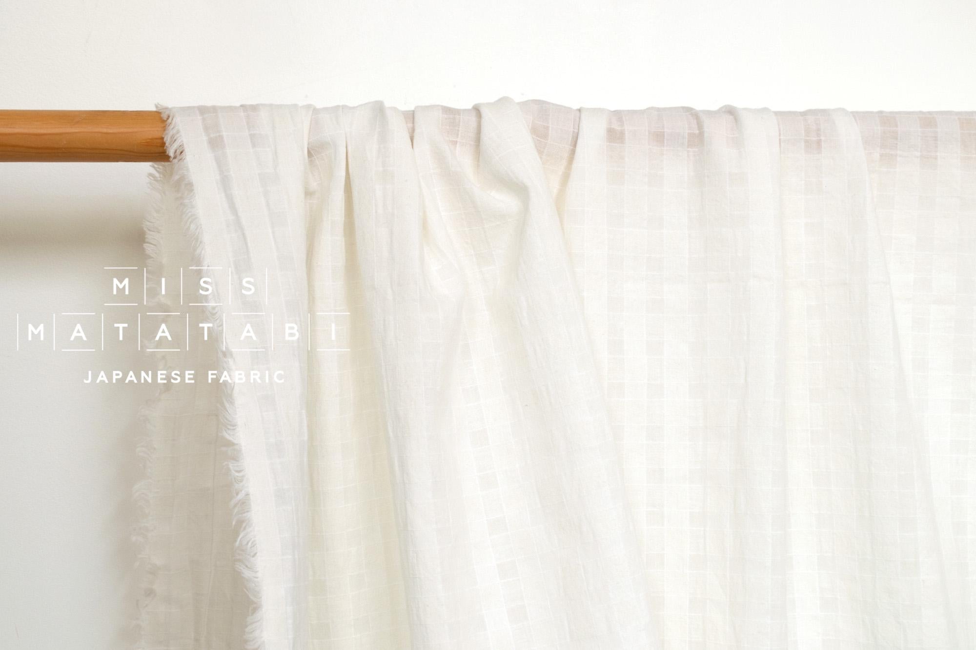 Japanese Fabric Yarn Dyed Shokunin Collection Azumadaki Gingham Voile - off white - 50cm