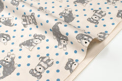 Japanese Fabric Pups and Dots - cream, blue, grey - 50cm