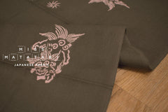 Shokunin Collection Hand-printed Chusen Japanese Tenugui Fabric - Karajishi 11 olive brown - panel