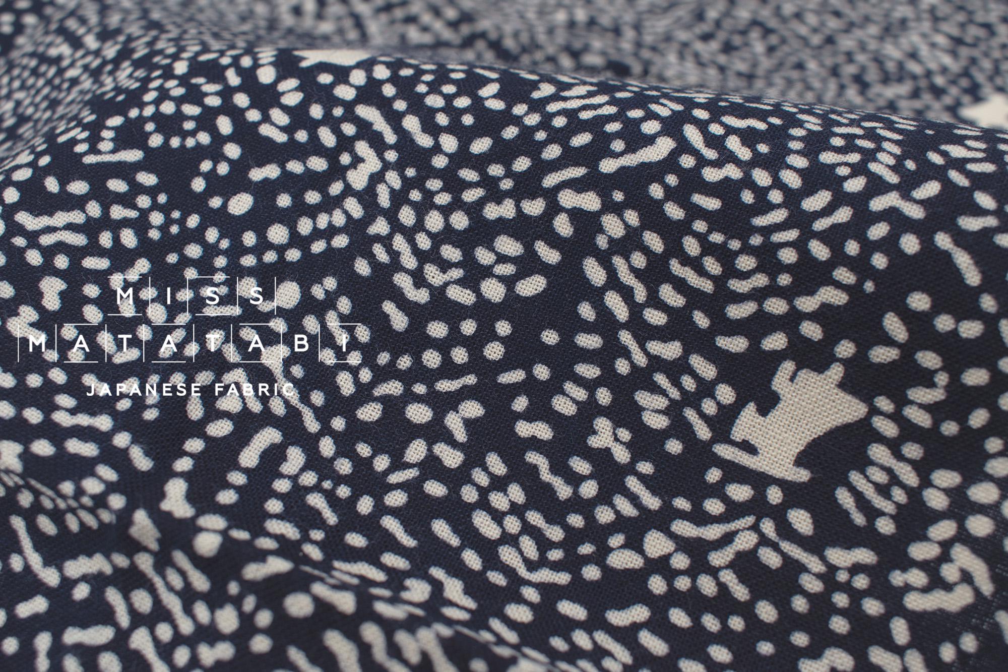 Shokunin Collection Hand-printed Chusen Japanese Tenugui Fabric - Sailboat 17 dark navy blue - panel