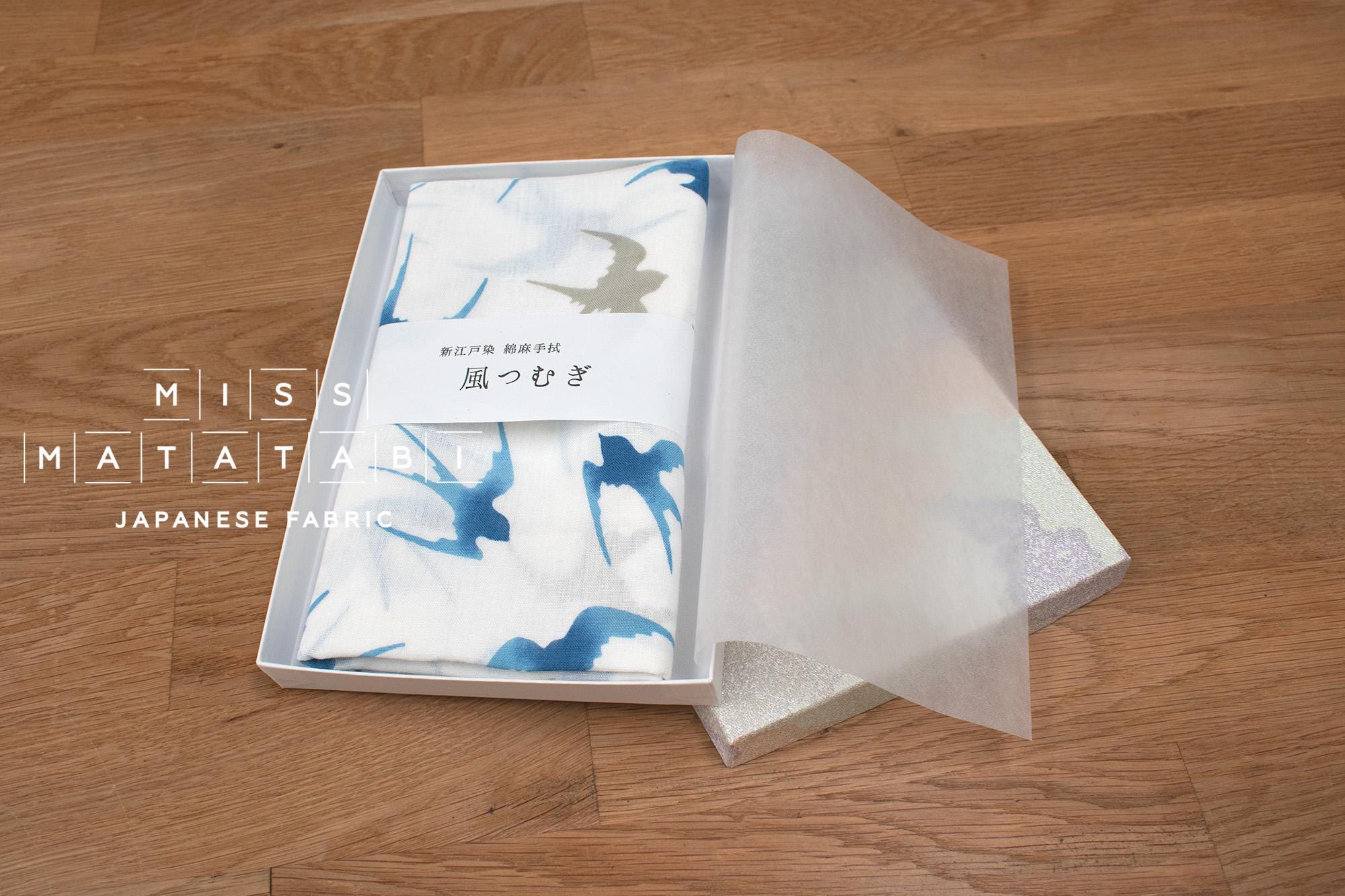 Shokunin Collection Hand-printed Chusen Japanese Tenugui Kazetsumugi Fabric - Tsubame 48 blue - panel