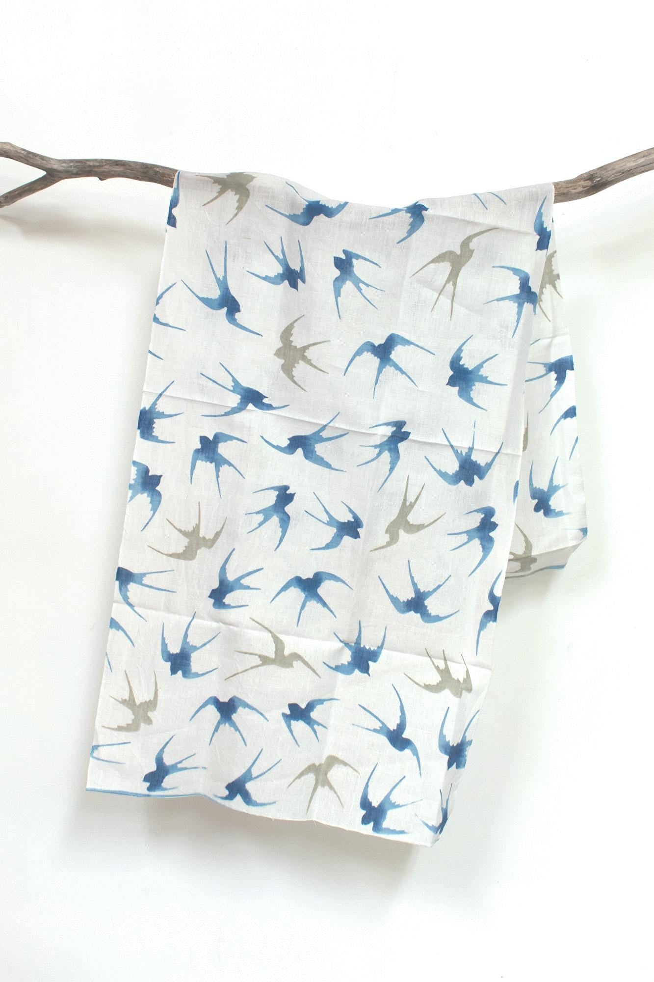 Shokunin Collection Hand-printed Chusen Japanese Tenugui Kazetsumugi Fabric - Tsubame 48 blue - panel