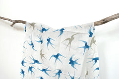 Shokunin Collection Hand-printed Chusen Japanese Tenugui Kazetsumugi Fabric - Tsubame 48 blue - panel