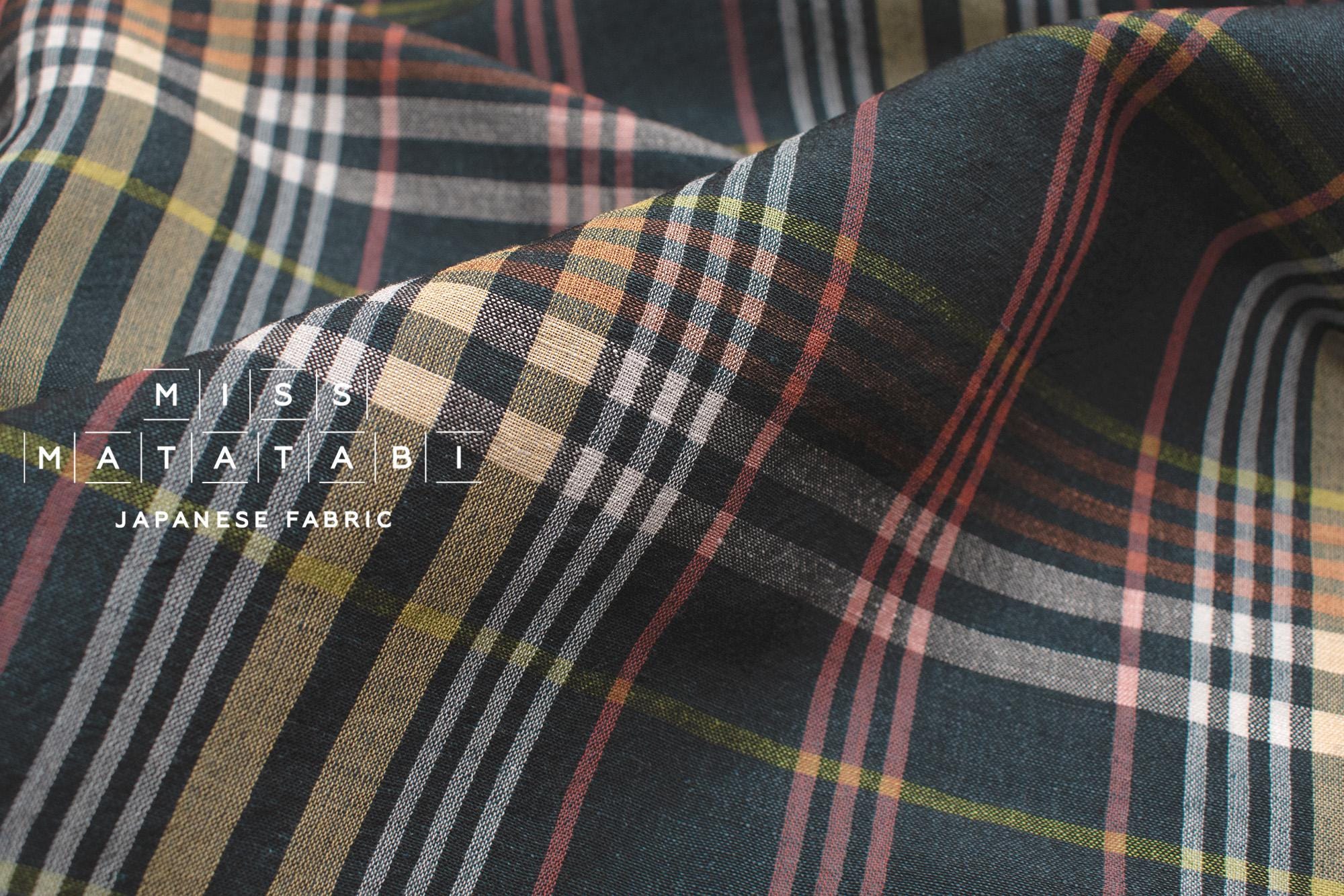 DEADSTOCK Japanese Fabric Linen Modal Cotton Plaid - dark green - 50cm