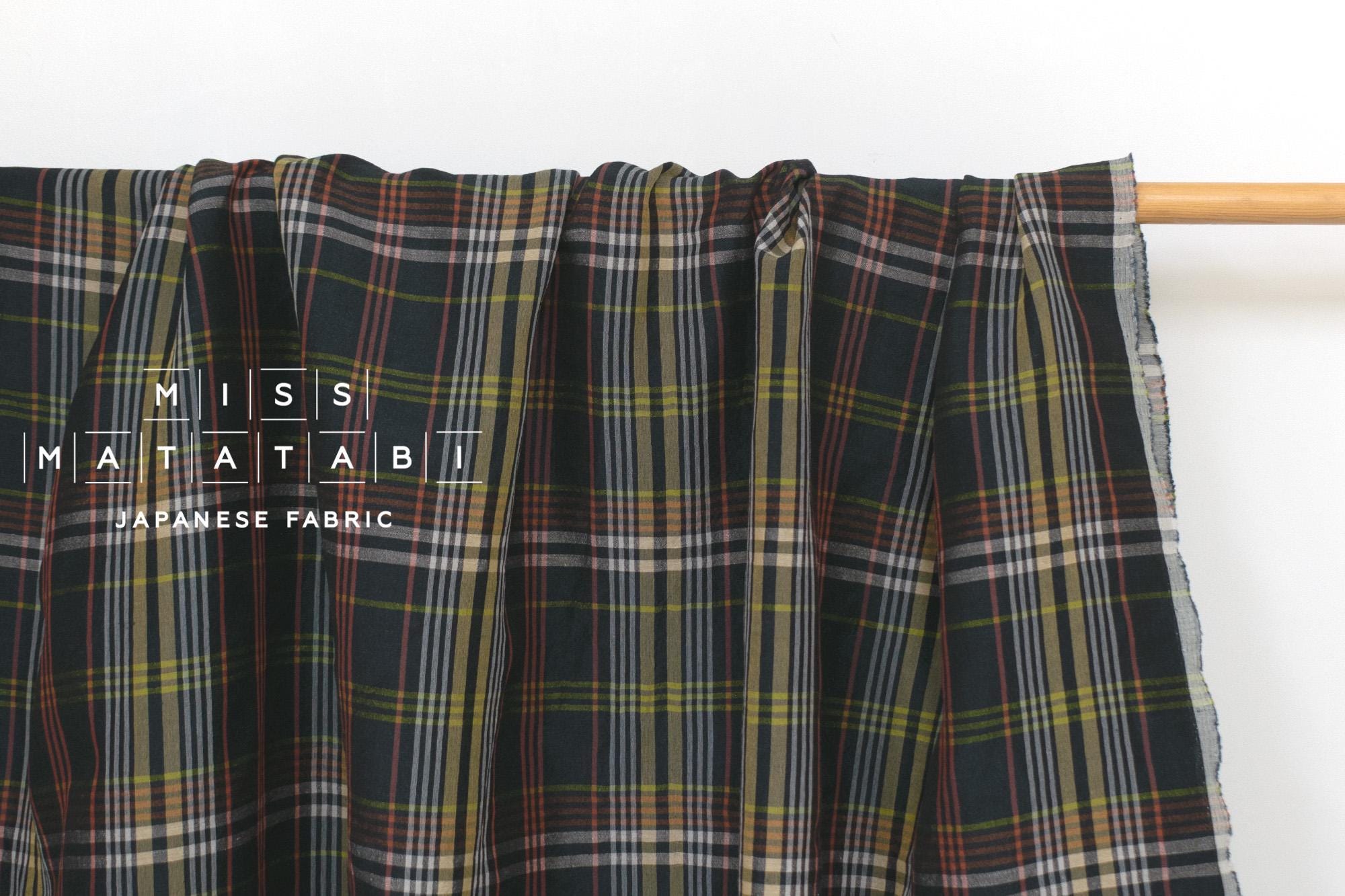 DEADSTOCK Japanese Fabric Linen Modal Cotton Plaid - dark green - 50cm