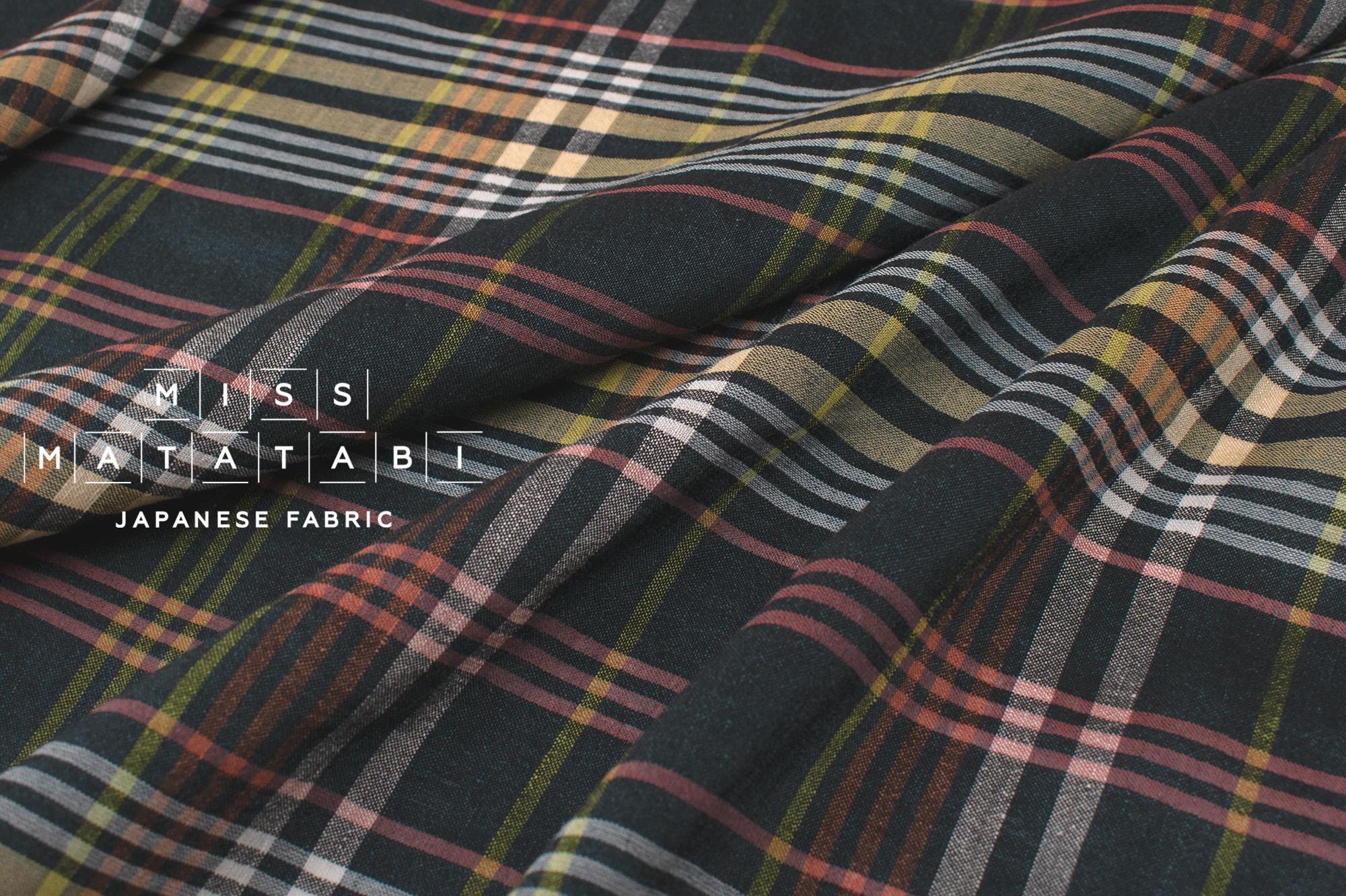 DEADSTOCK Japanese Fabric Linen Modal Cotton Plaid - dark green - 50cm