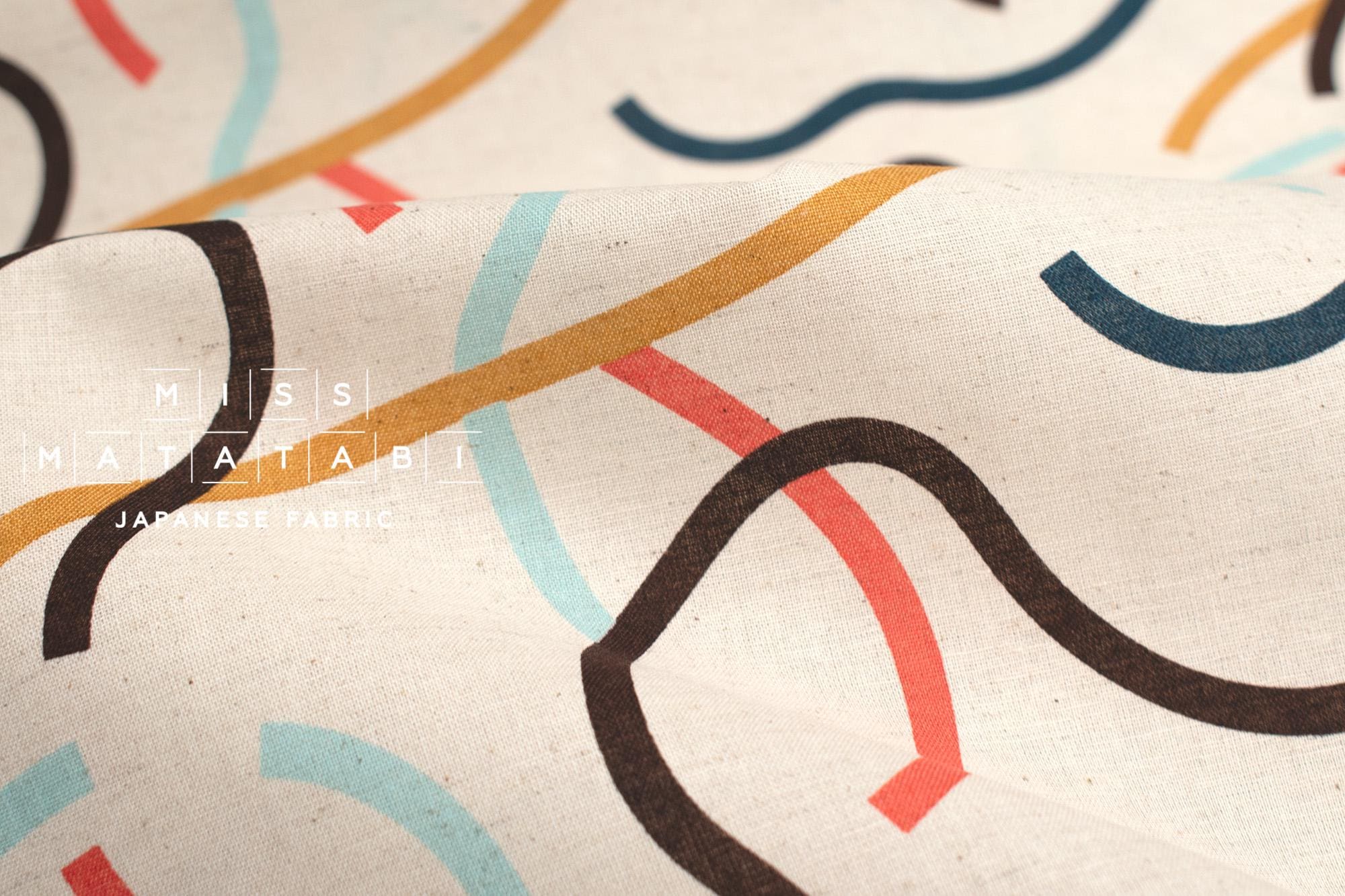 Japanese Fabric Yay Yay - aqua, orange, brown - 50cm