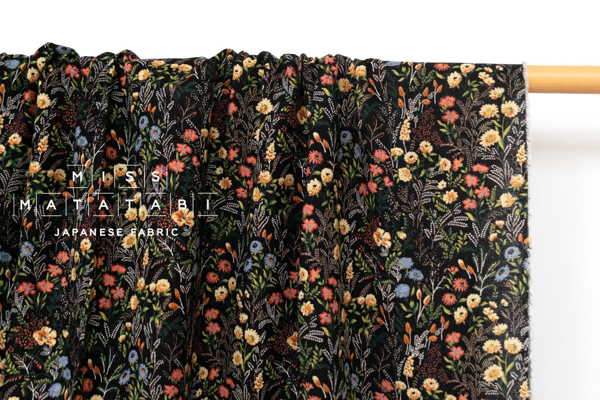Japanese Fabric Wildflower Linen Blend - A black - 50cm