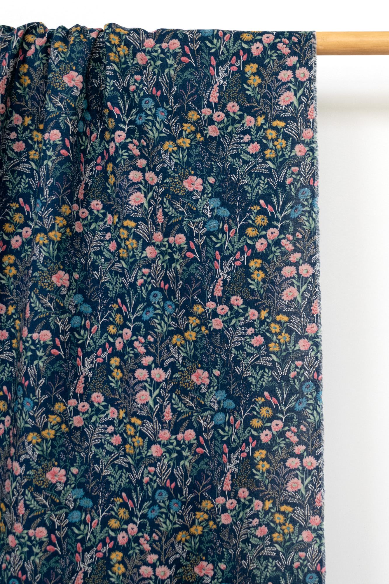 Japanese Fabric Wildflower Linen Blend - B blue - 50cm