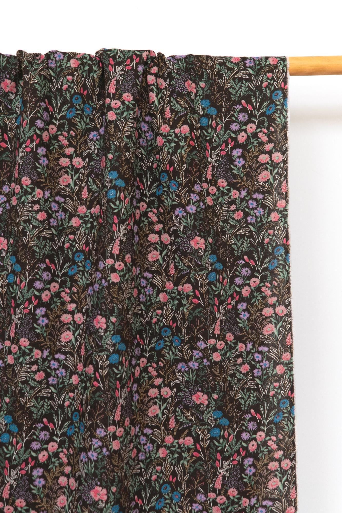 Japanese Fabric Wildflower Linen Blend - C brown - 50cm