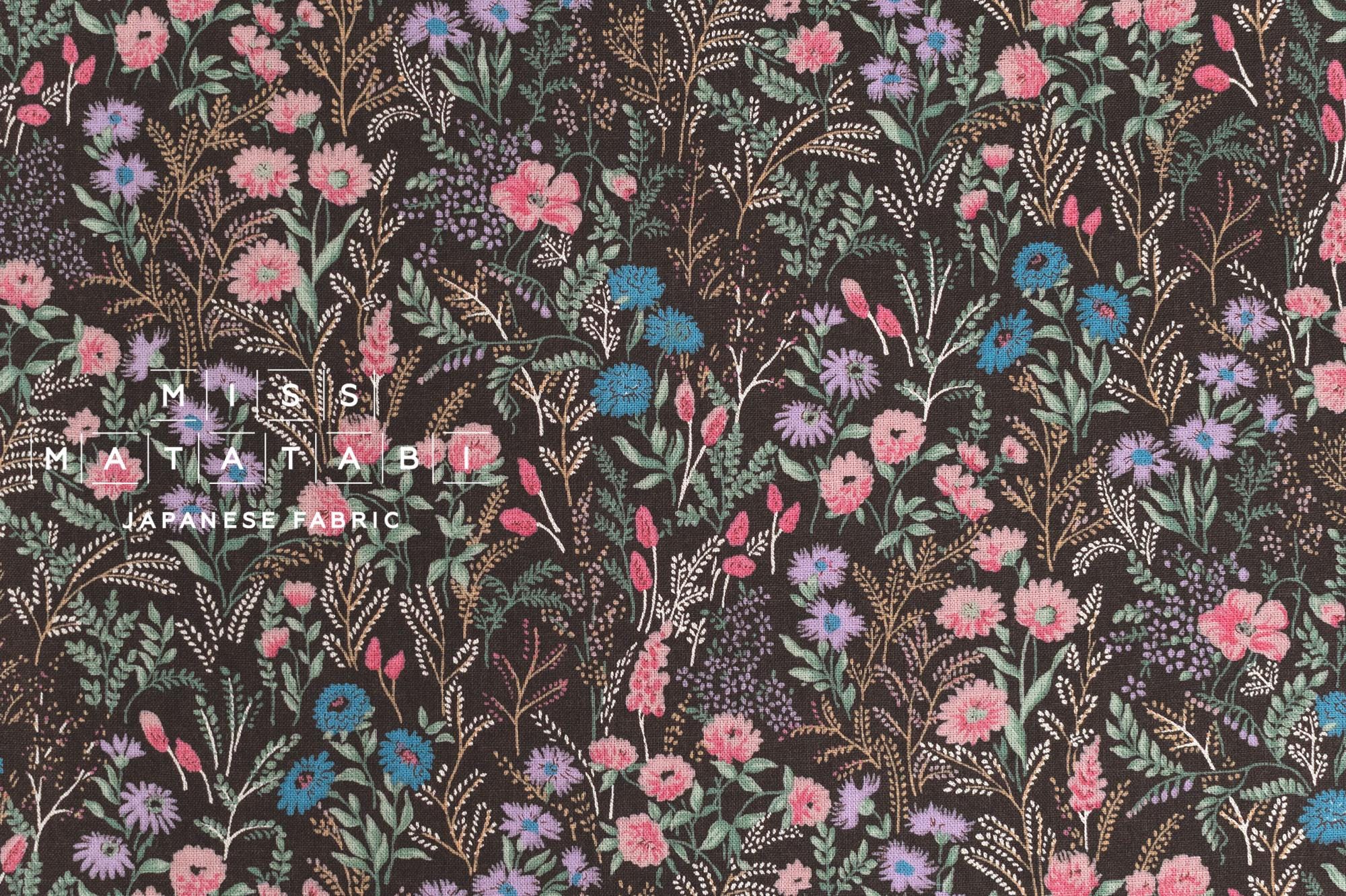 Japanese Fabric Wildflower Linen Blend - C brown - 50cm