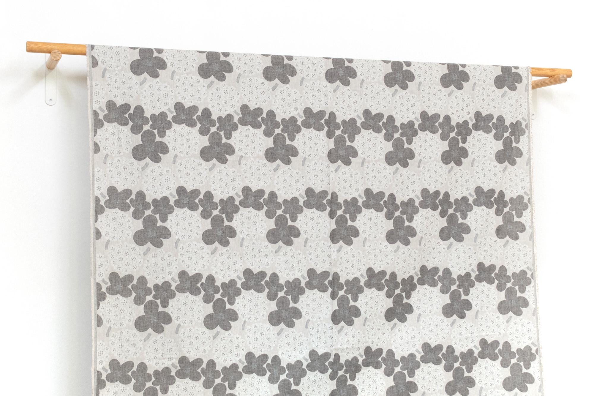 Japanese Fabric Yarn Dyed Woven Jacquard Yomogi and Hydrangea - grey - 50cm