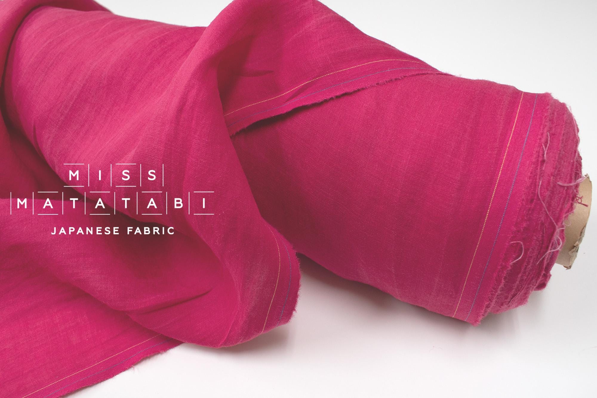 DEADSTOCK Japanese Fabric Shokunin Collection Azumadaki 18 Linen - fucshia pink - 50cm