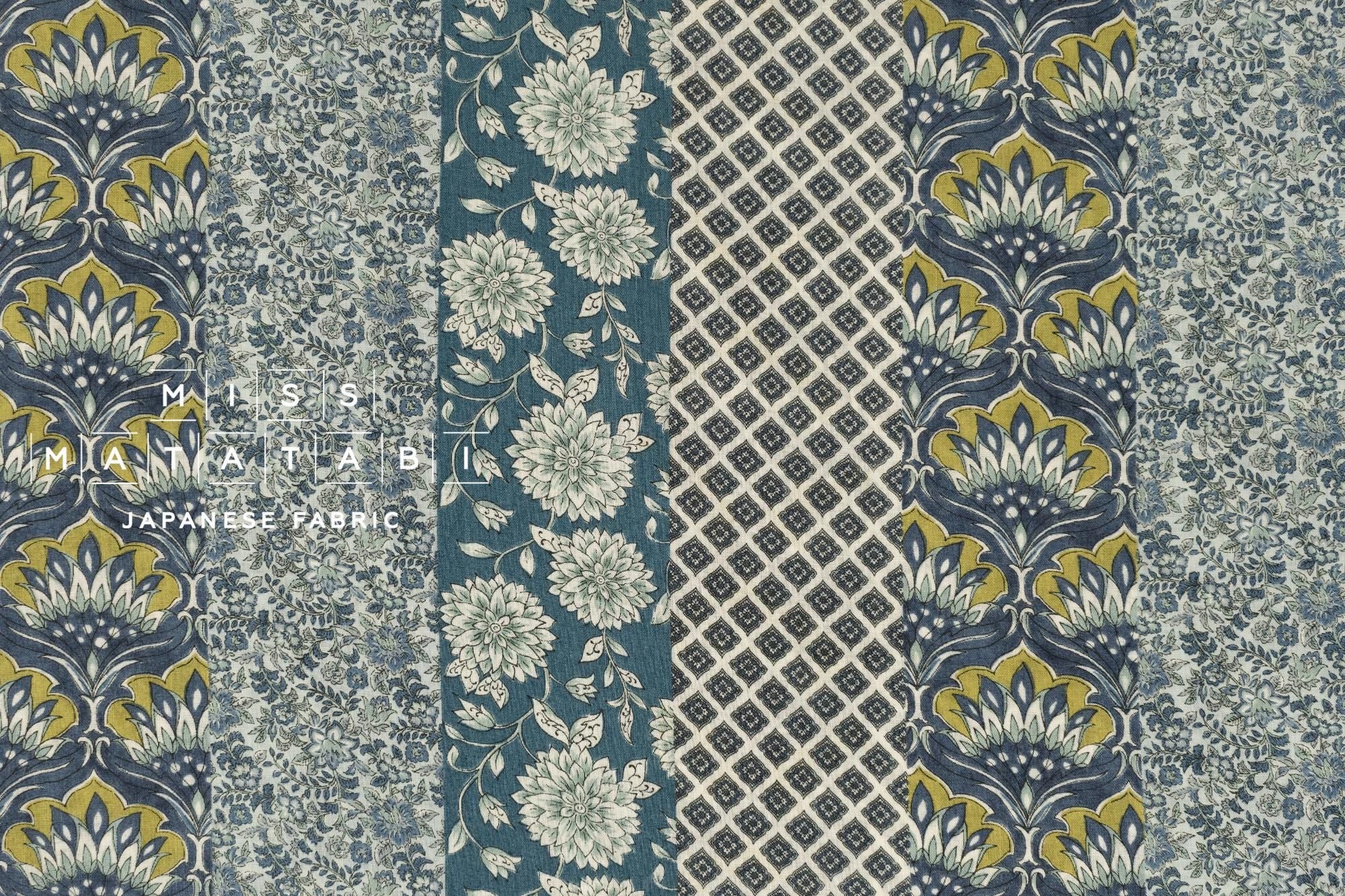Japanese Fabric Coollage Floral - blue - 50cm