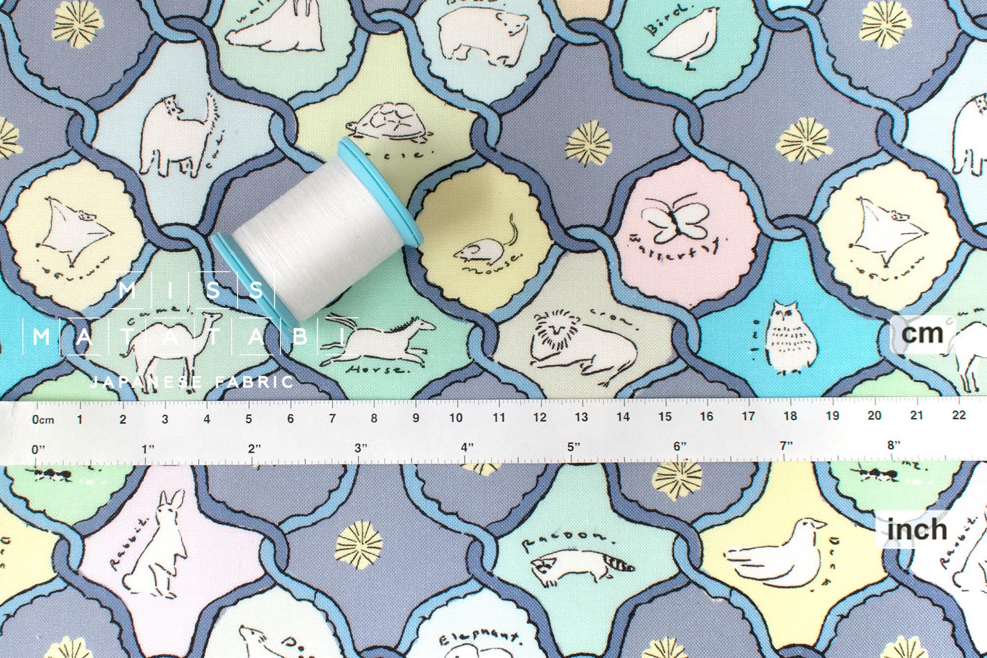 Japanese Fabric We Love Animals - blue, green - 50cm