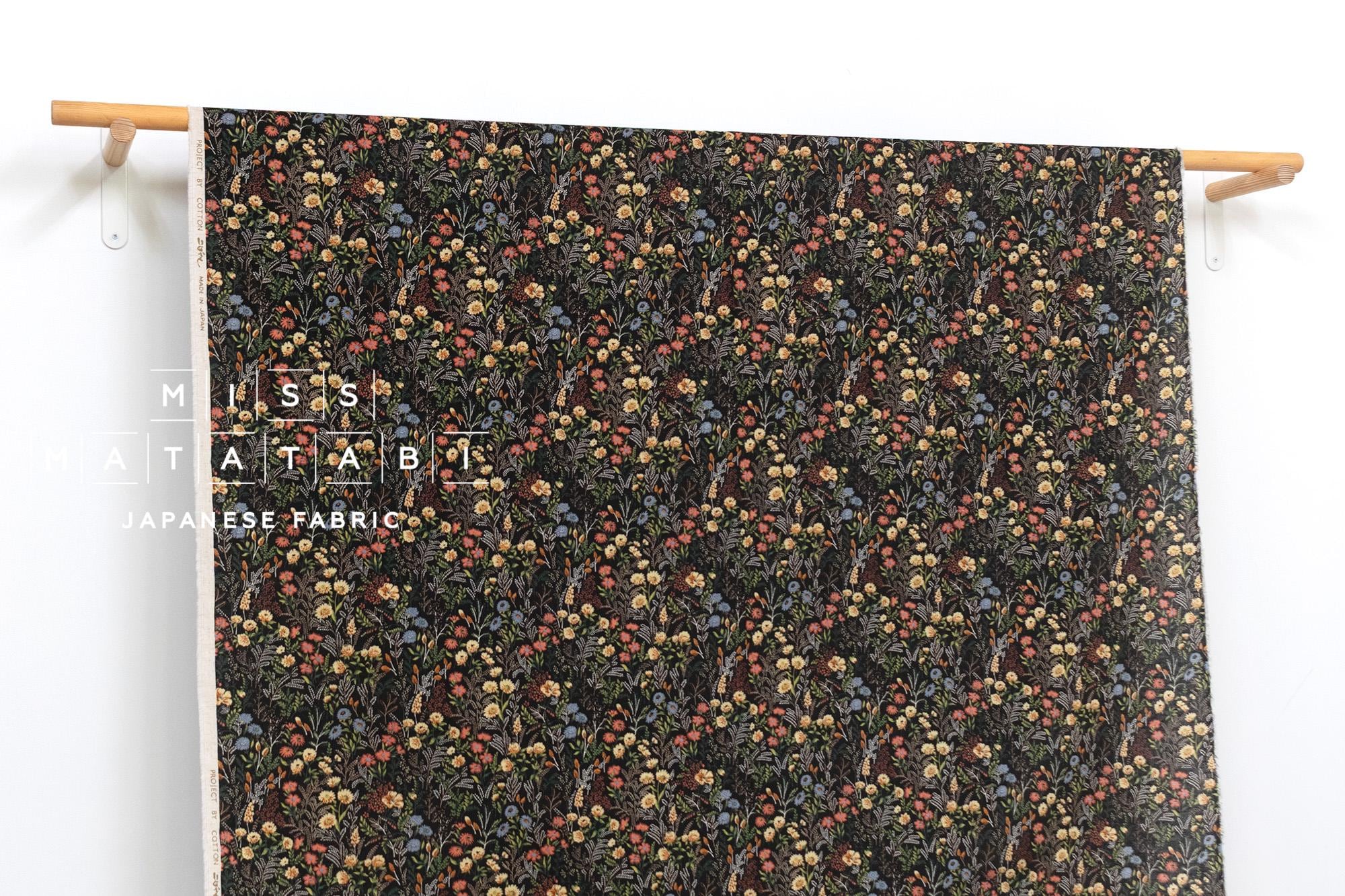Japanese Fabric Wildflower Linen Blend - A black - 50cm