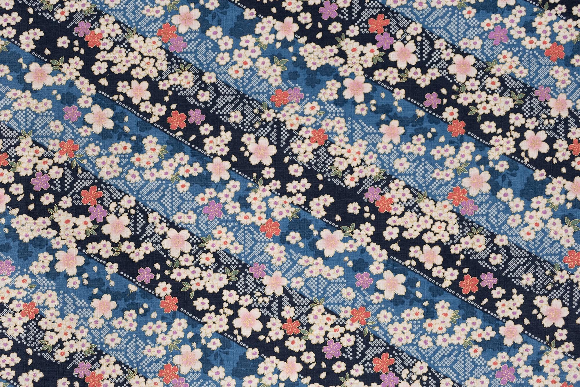Japanese Fabric Wagara Dobby II - blue, metallic gold - 50cm