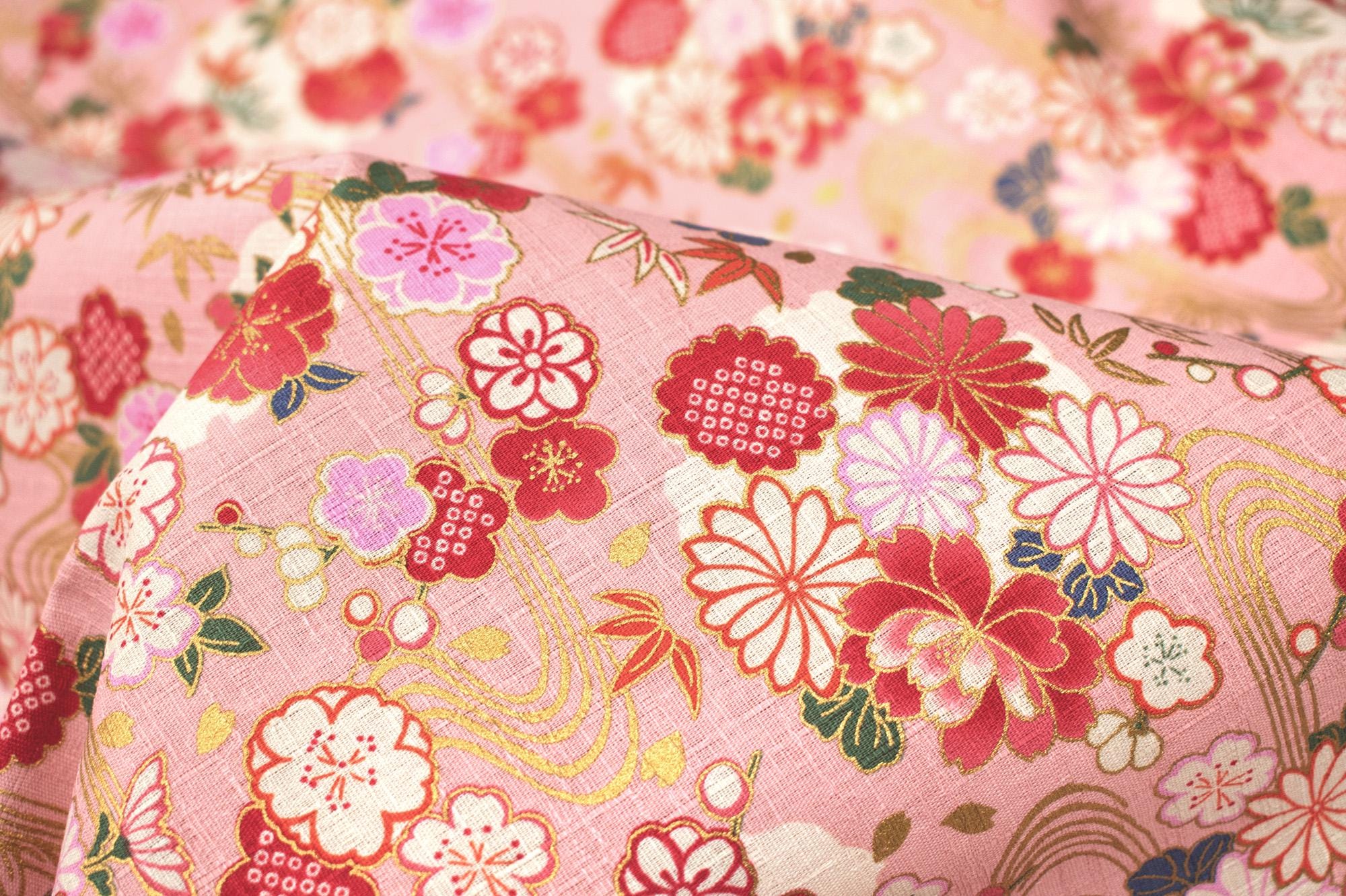 Japanese Fabric Wagara Dobby III - pink, metallic gold - 50cm