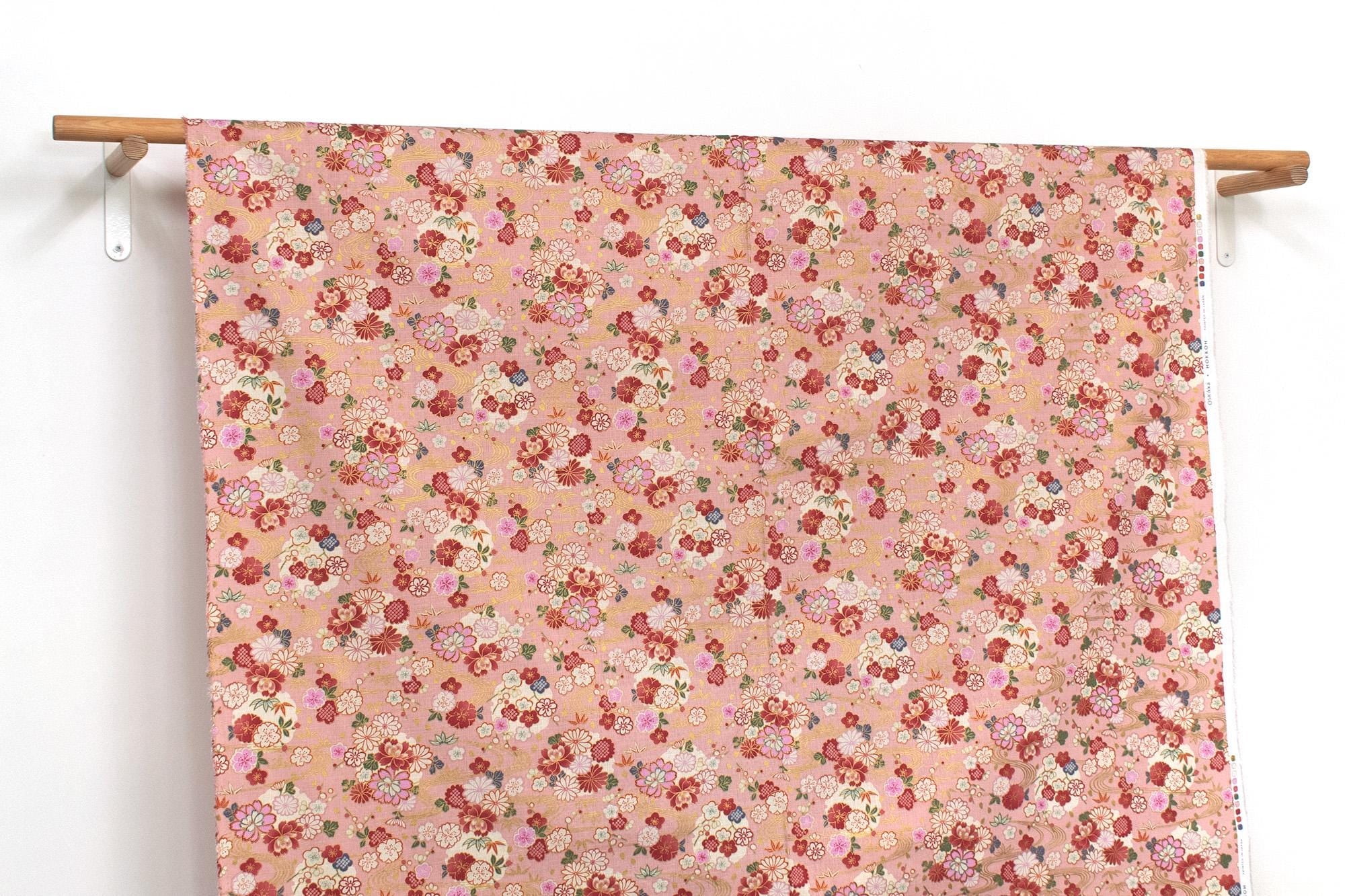 Japanese Fabric Wagara Dobby III - pink, metallic gold - 50cm