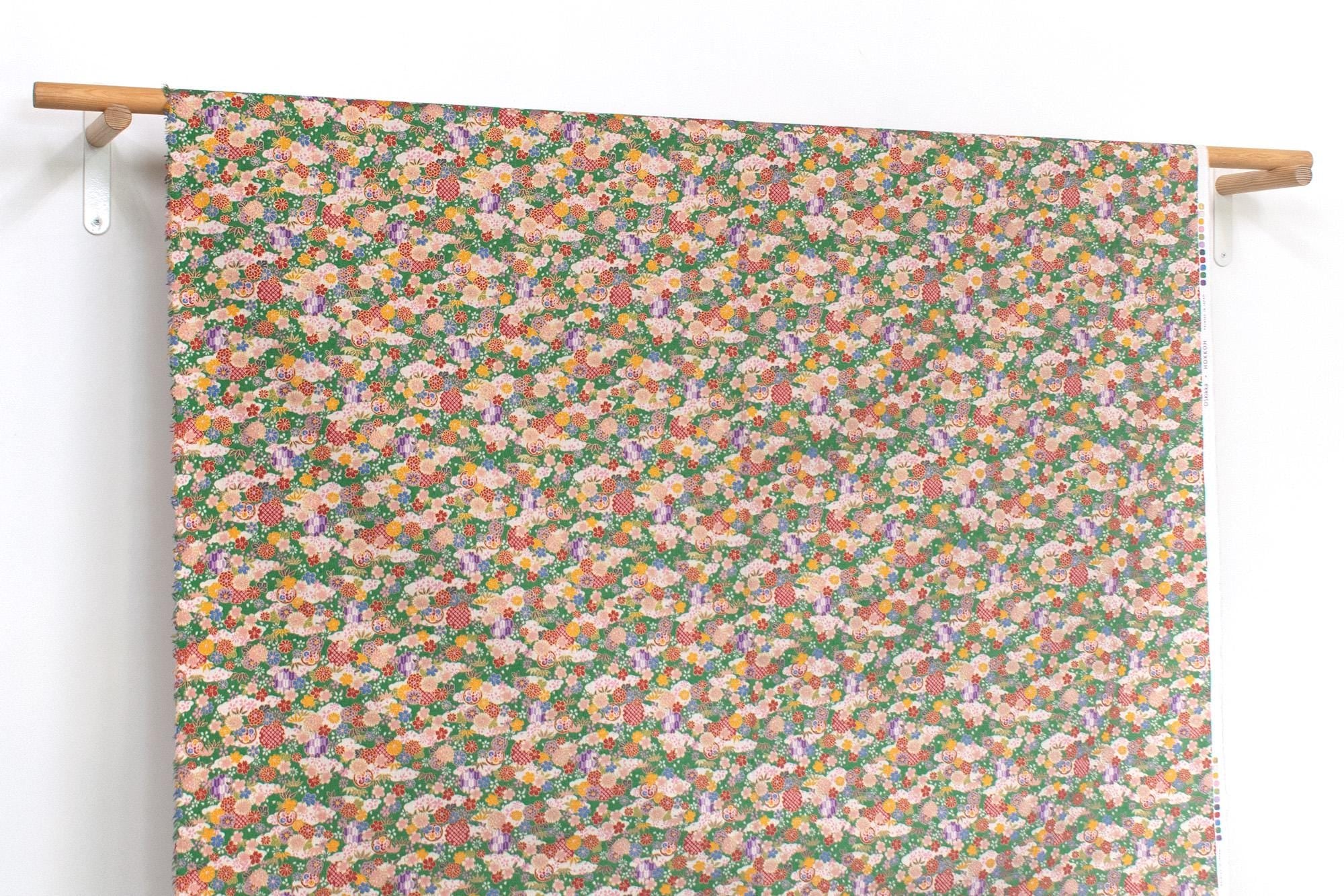 Japanese Fabric Wagara Dobby I - green, metallic gold - 50cm