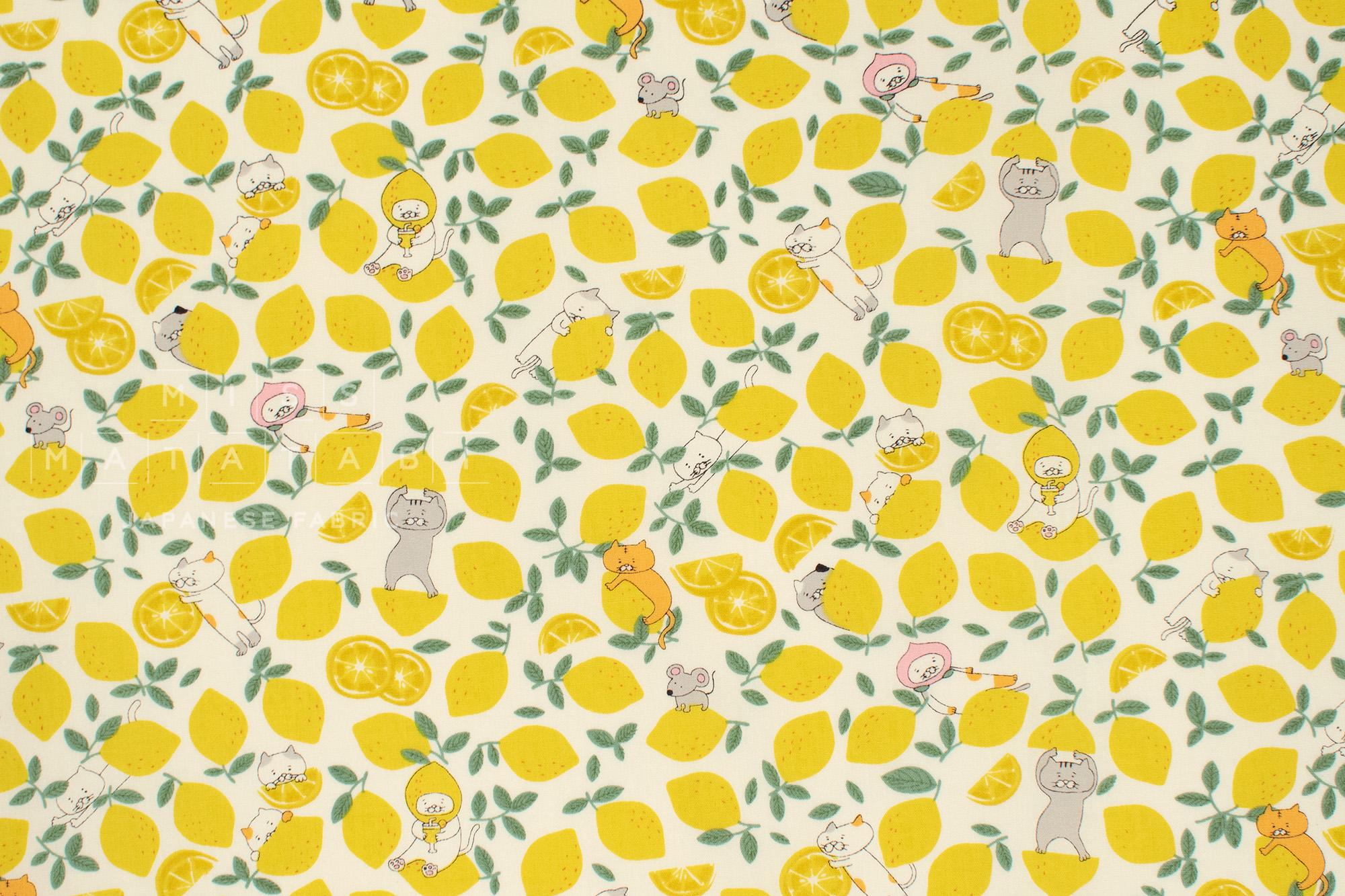 Japanese Fabric Lemonade Cats - A - 50cm