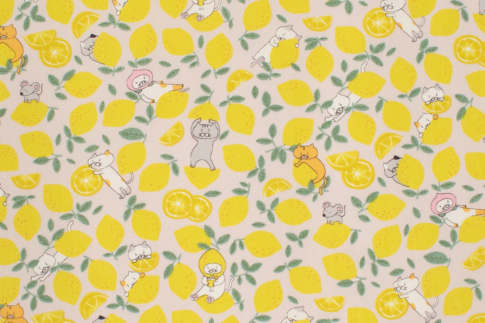 Japanese Fabric Lemonade Cats - B - 50cm