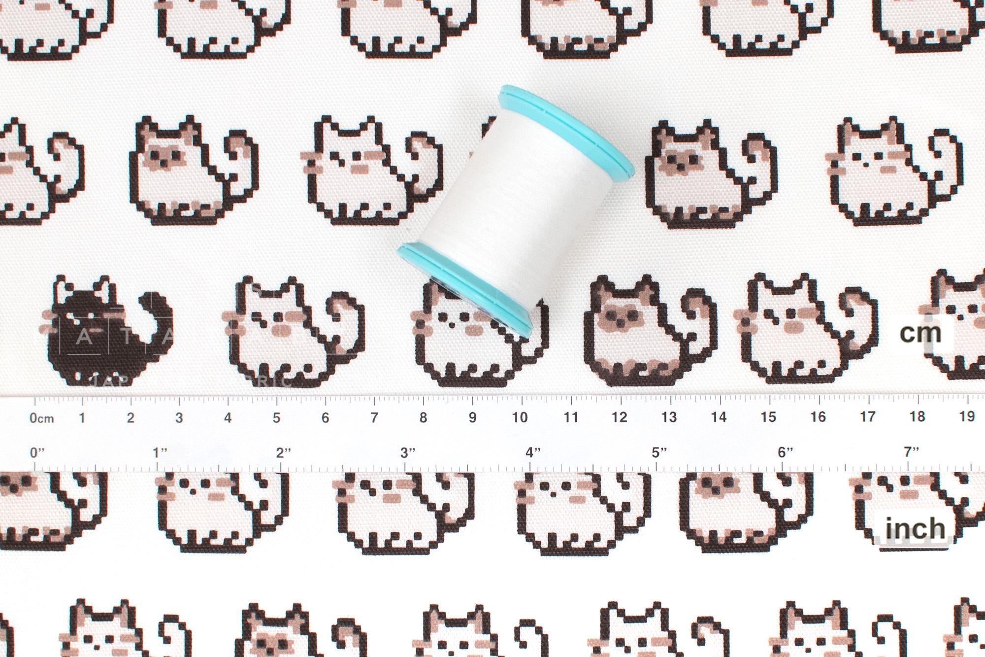 Japanese Fabric Pixel Cats - white - 50cm