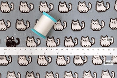 Japanese Fabric Pixel Cats - grey - 50cm