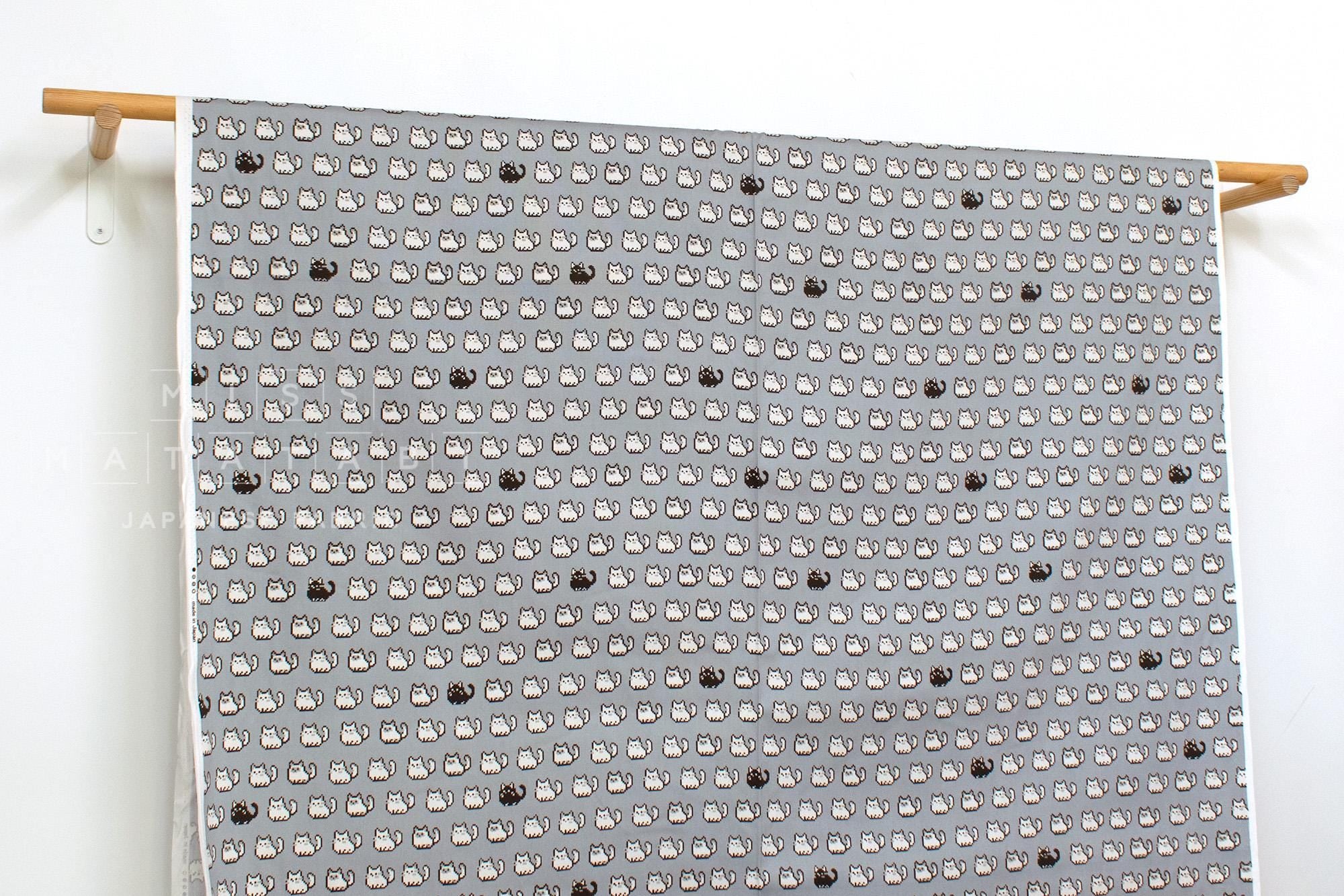 Japanese Fabric Pixel Cats - grey - 50cm