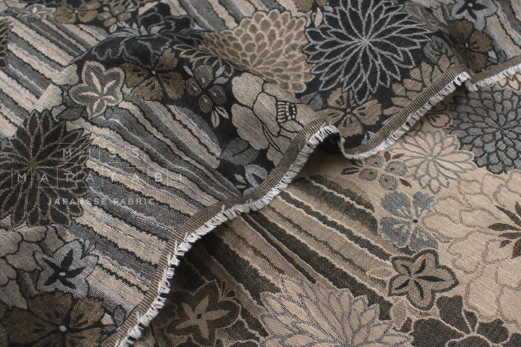 Japanese Fabric - Yarn Dyed Woven Four Seasons Jacquard - black, latte - 50cm