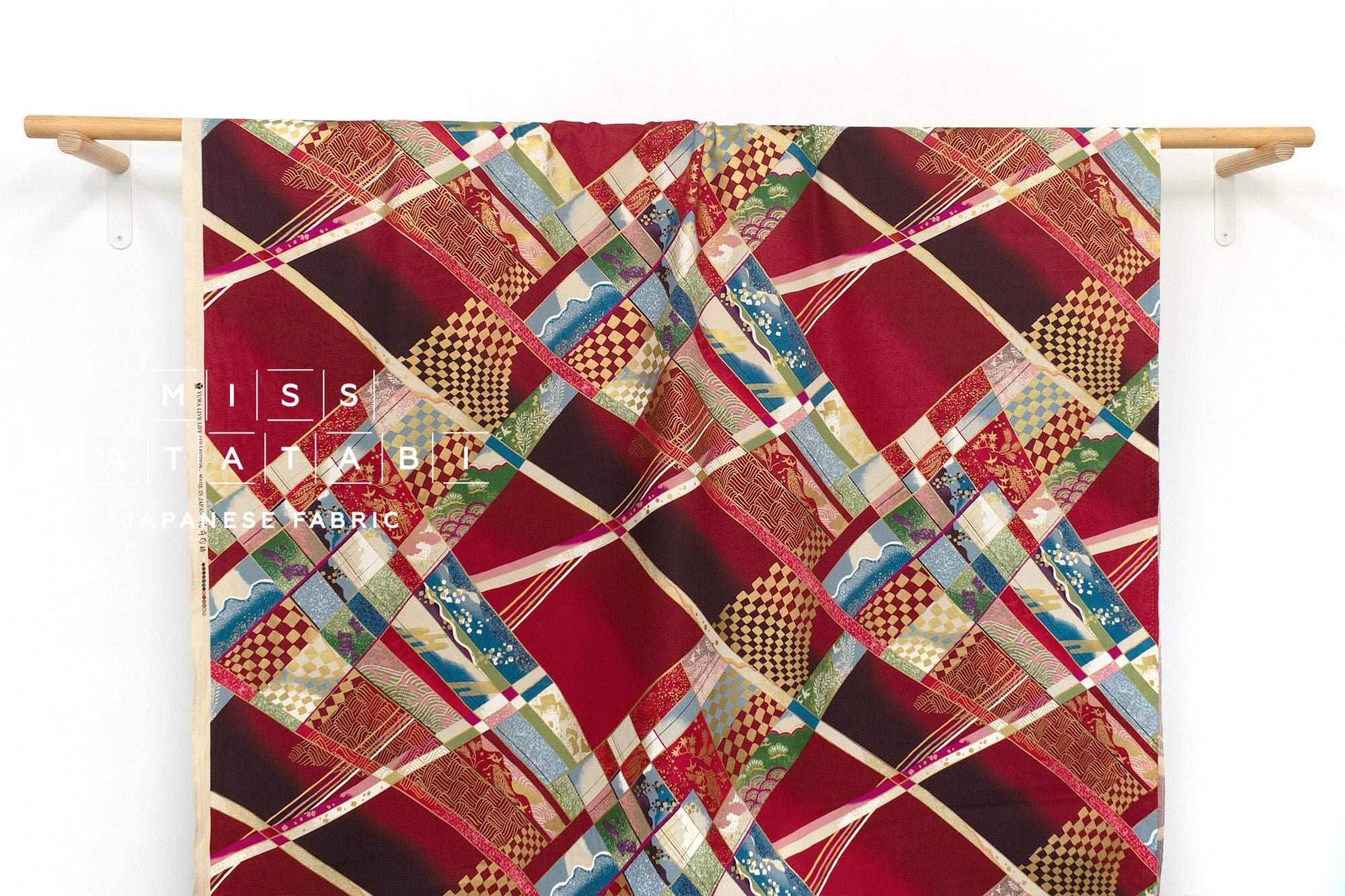 Japanese Fabric Chiyogami - red, metallic gold - 50cm