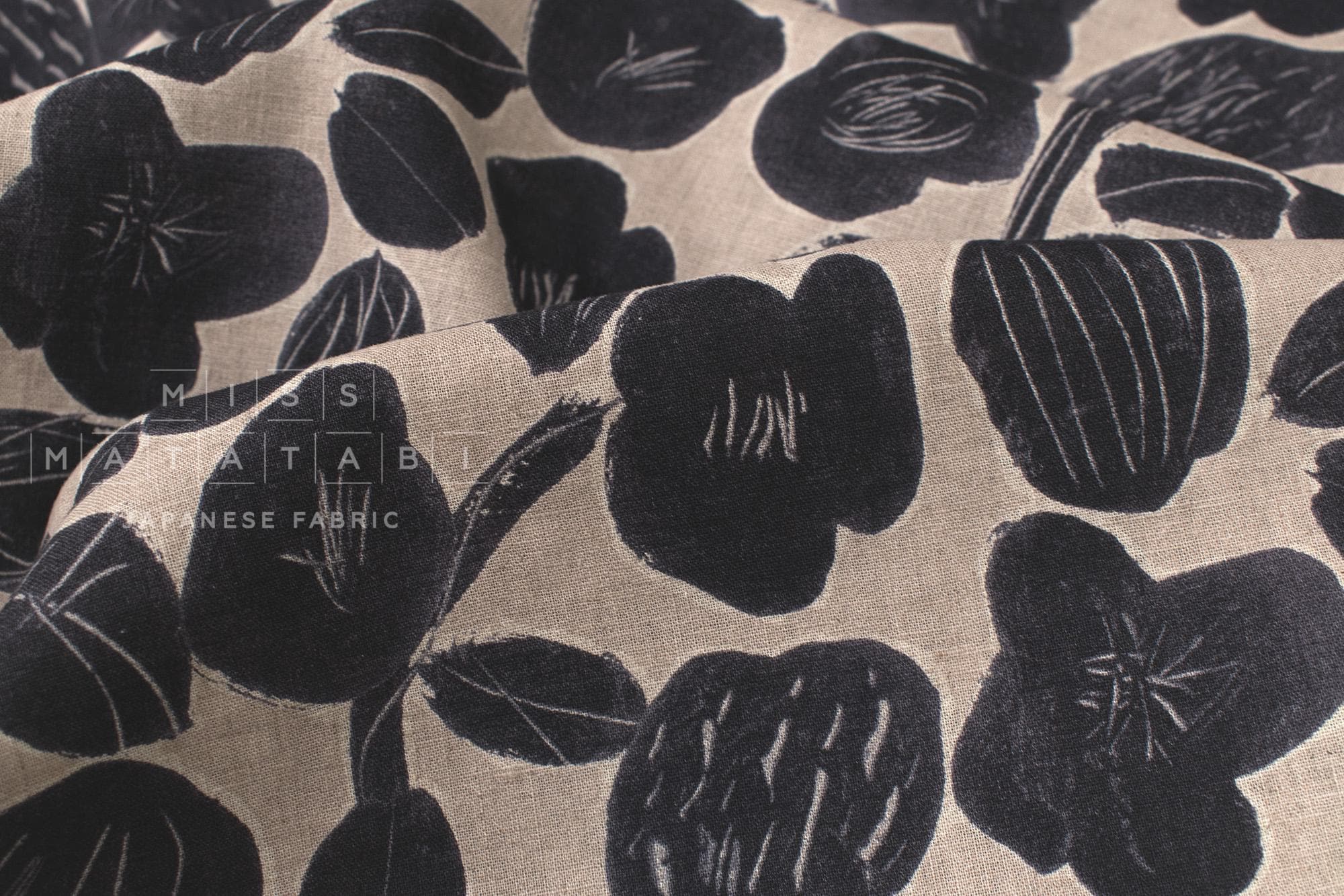 Japanese Fabric Mina Flowers Linen Blend - A - 50cm