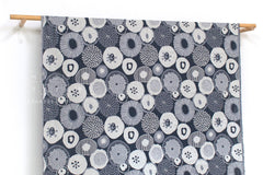 Japanese Fabric Yarn Dyed Woven Jacquard Flowers - navy blue, grey - 50cm
