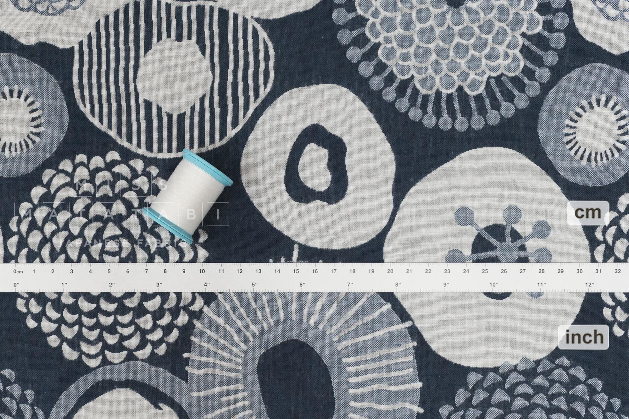 Japanese Fabric Yarn Dyed Woven Jacquard Flowers - navy blue, grey - 50cm