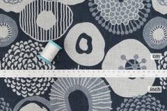 Japanese Fabric Yarn Dyed Woven Jacquard Flowers - navy blue, grey - 50cm