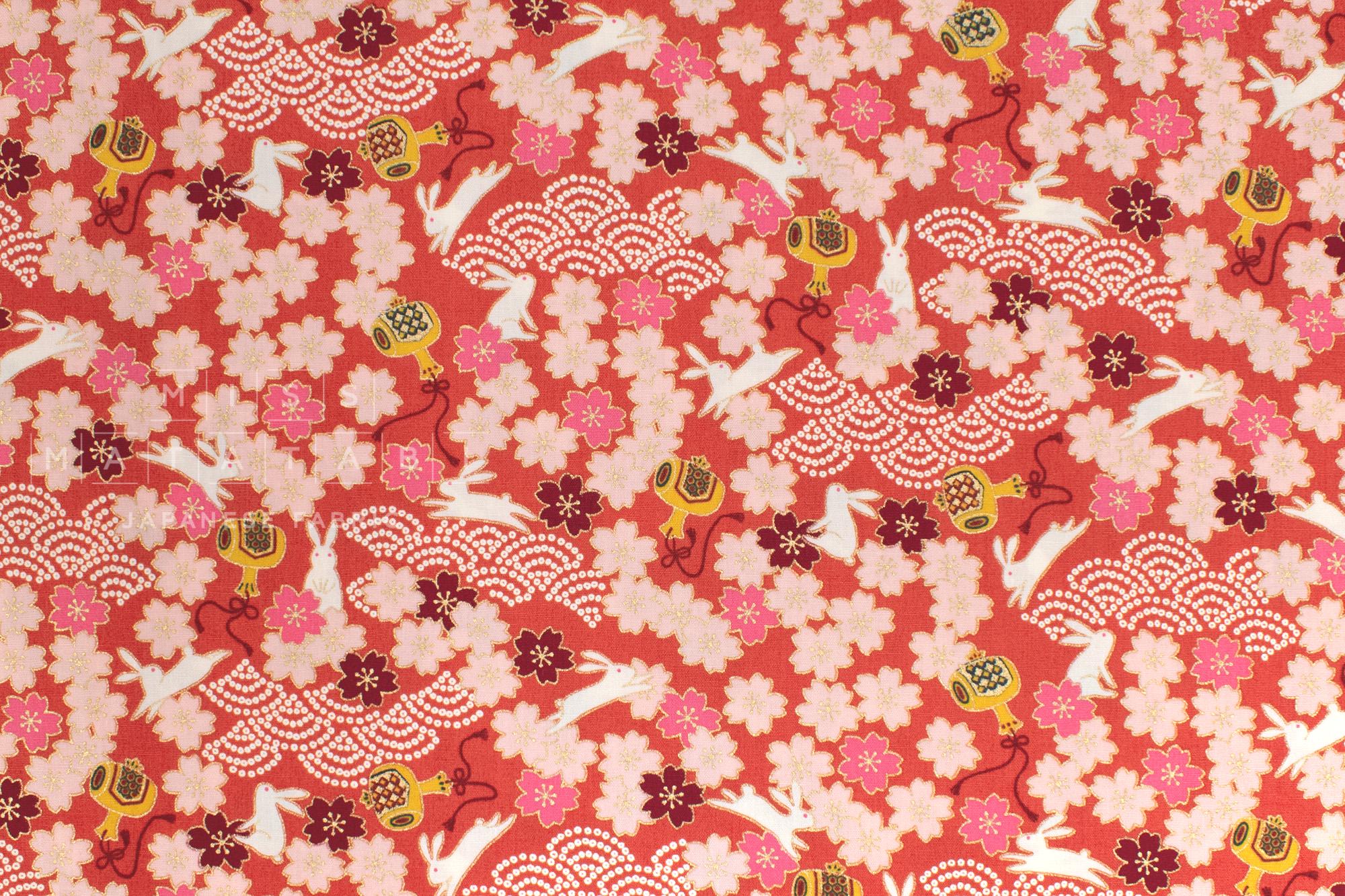 Japanese Fabric Sakura Bunny - C metallic gold - 50cm