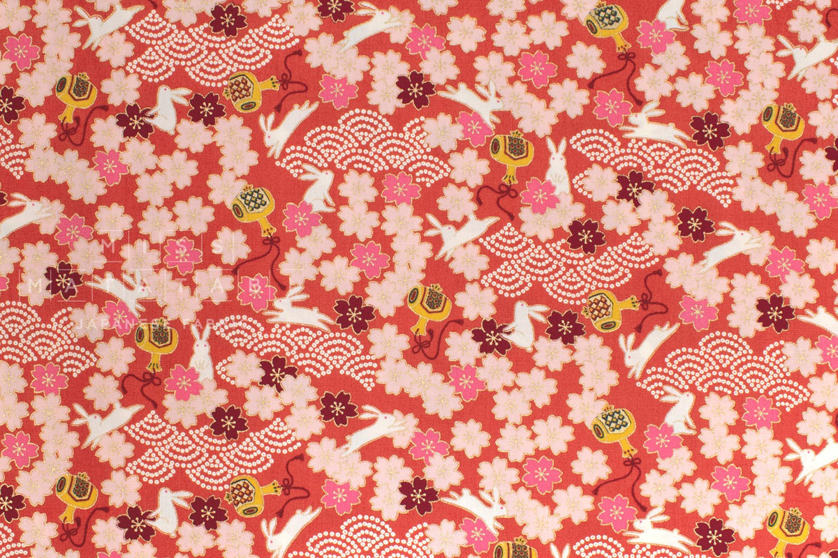 Japanese Fabric Sakura Bunny - C metallic gold - 50cm
