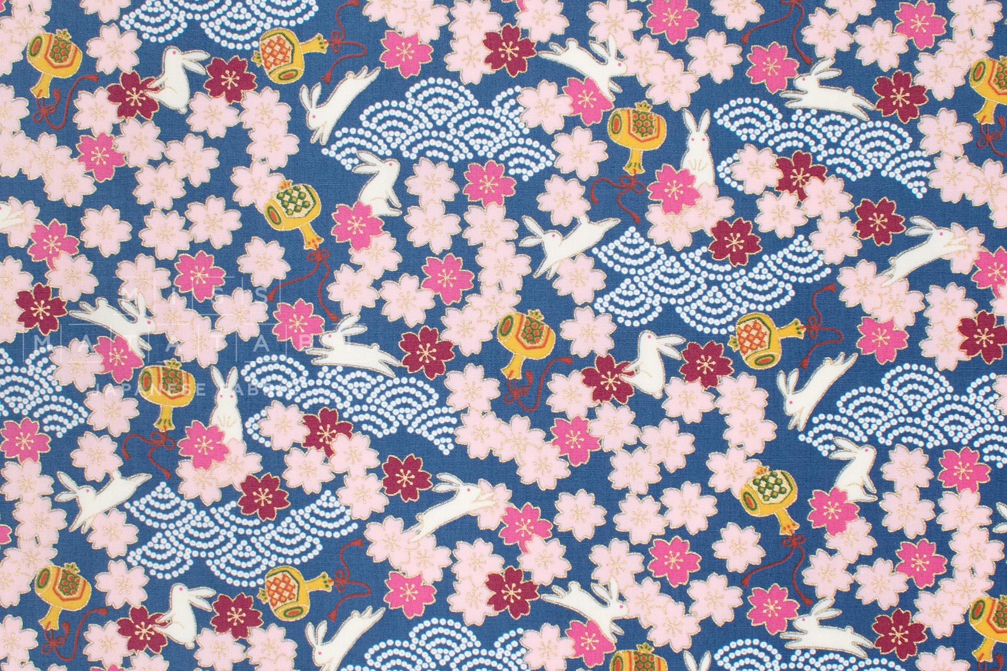 Japanese Fabric Sakura Bunny - D metallic gold - 50cm