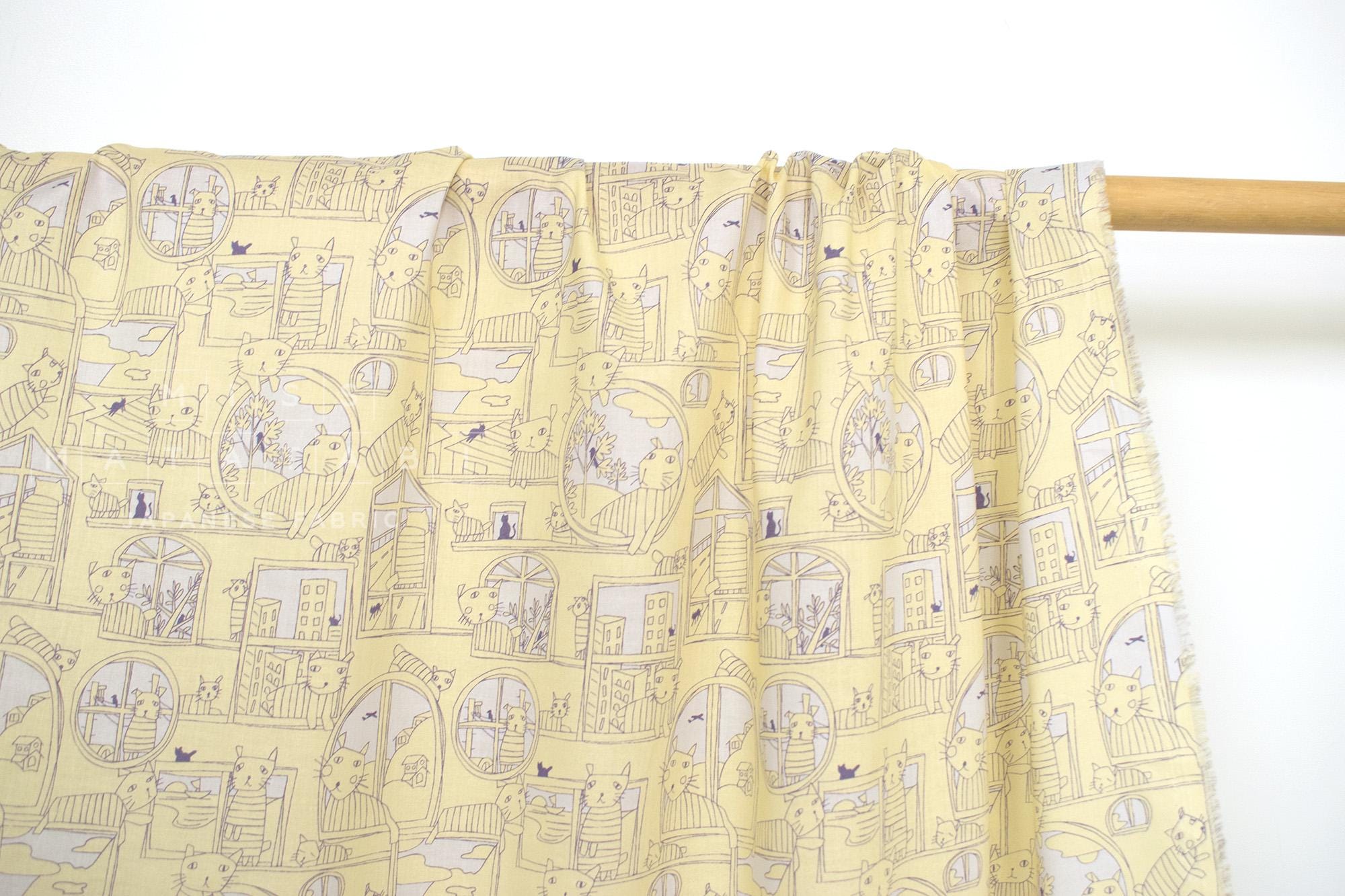 DEADSTOCK Japanese Fabric Sad Cats in the Window - yellow - 50cm