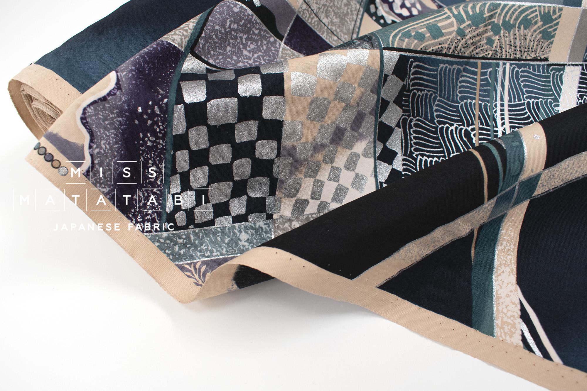 Japanese Fabric Chiyogami - blue, metallic silver - 50cm