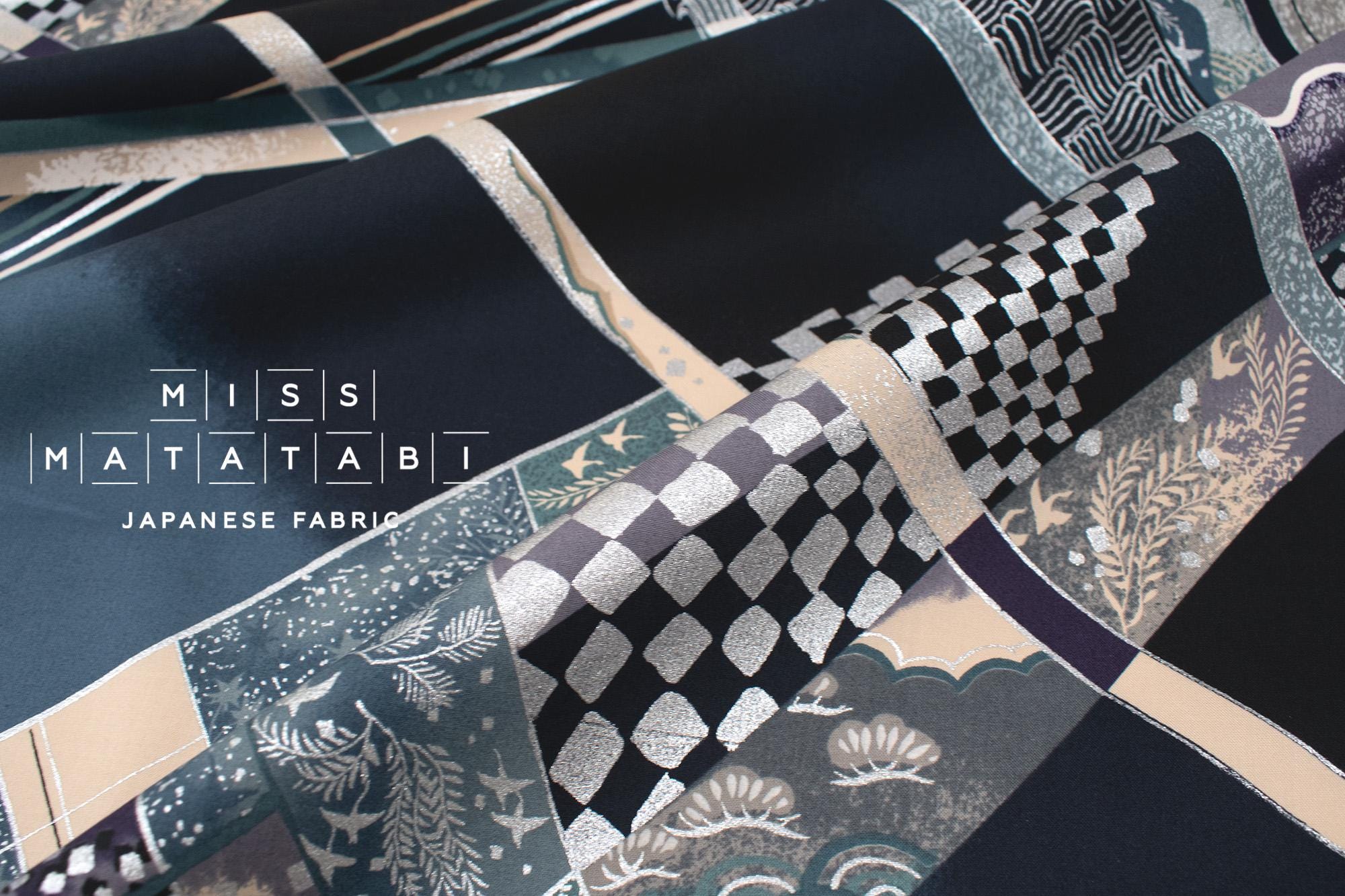 Japanese Fabric Chiyogami - blue, metallic silver - 50cm