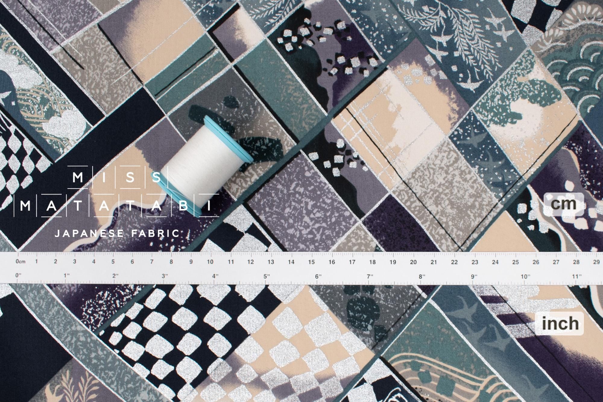 Japanese Fabric Chiyogami - blue, metallic silver - 50cm