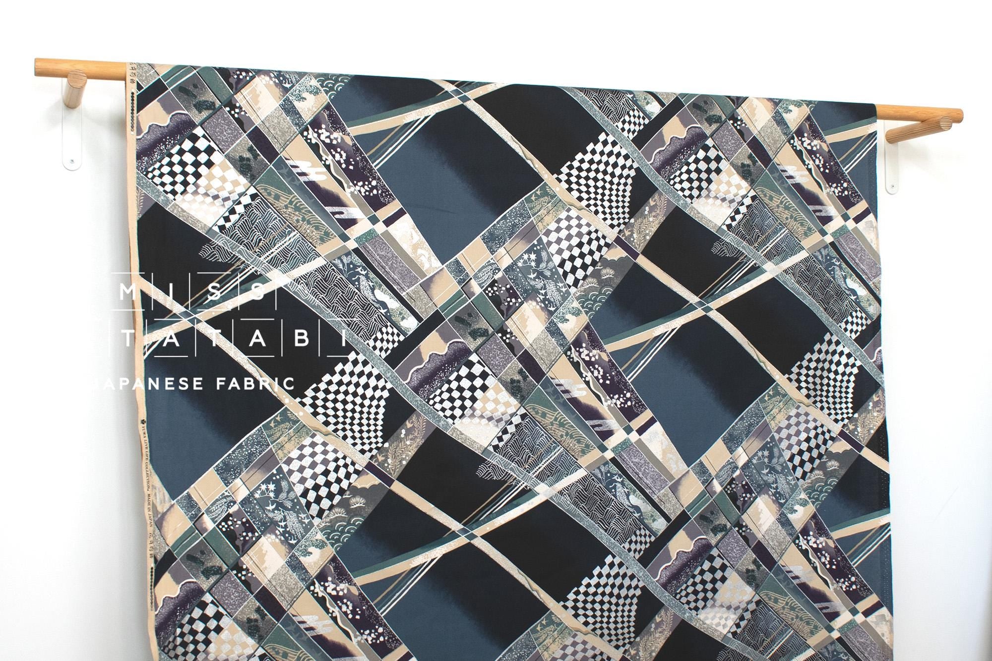 Japanese Fabric Chiyogami - blue, metallic silver - 50cm
