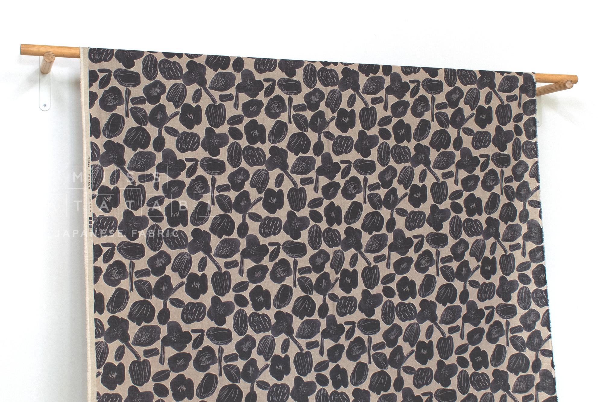 Japanese Fabric Mina Flowers Linen Blend - A - 50cm