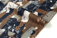 Japanese Fabric Cat Collage Linen Blend - B - 50cm