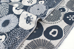 Japanese Fabric Yarn Dyed Woven Jacquard Flowers - navy blue, grey - 50cm