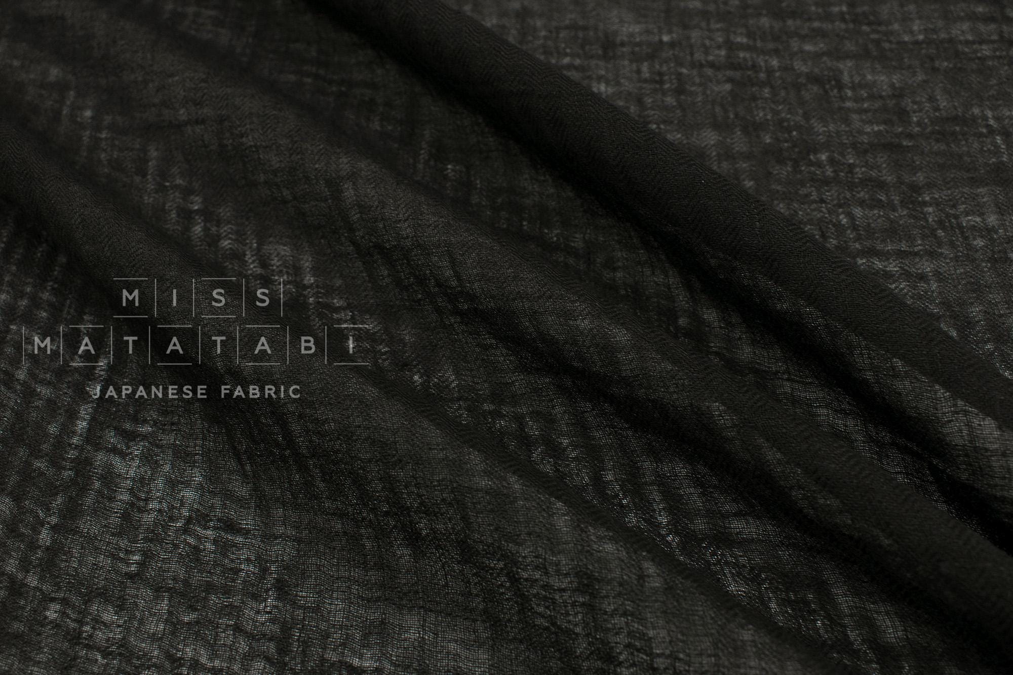DEADSTOCK Japanese Fabric Washed Herringbone Linen Voile - black - 50cm