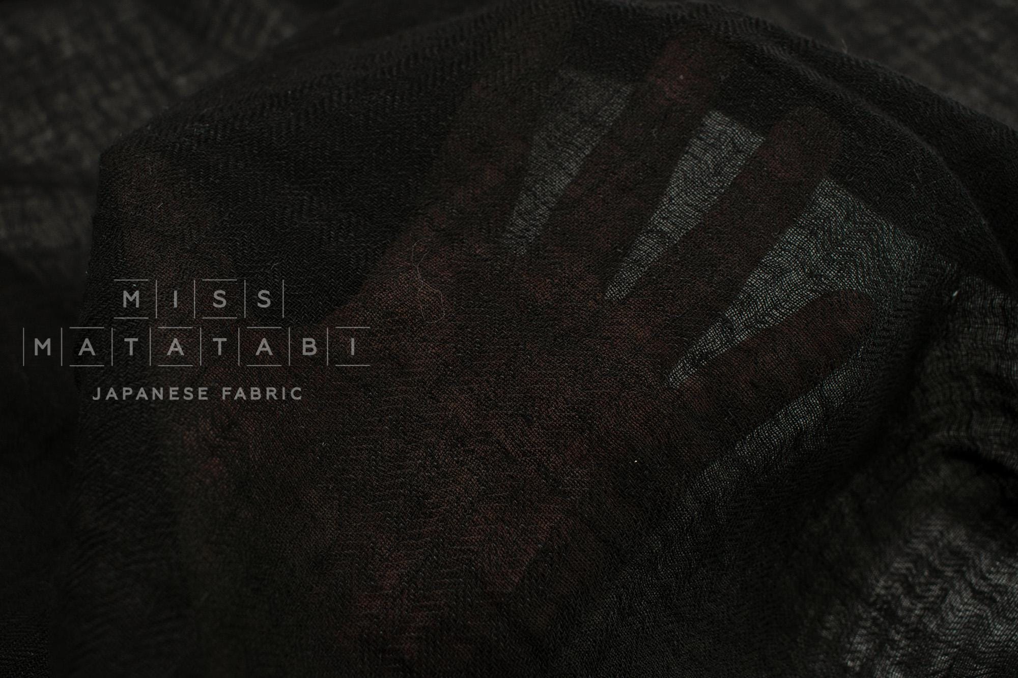 DEADSTOCK Japanese Fabric Washed Herringbone Linen Voile - black - 50cm
