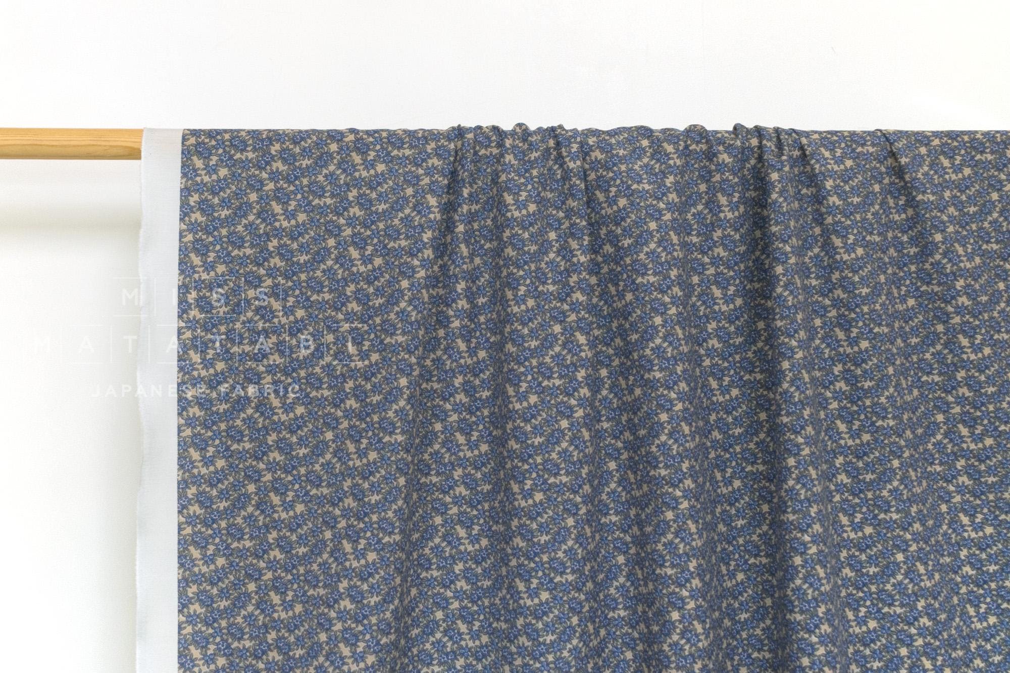 Japanese Fabric Cotton Silk Blend floral - blue - 50cm