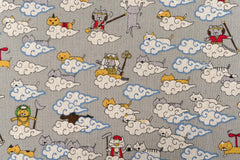 Japanese Fabric Monkey Magic Cats - A grey - 50cm